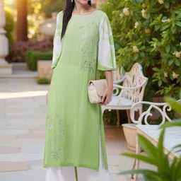 Pannkh Floral Embroidered Flared Sleeves Kurta-image-3