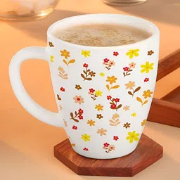 Larah by BOROSIL White & Yellow Floral Printed Opalware Glossy Mugs Set of Cups and Mugs-14