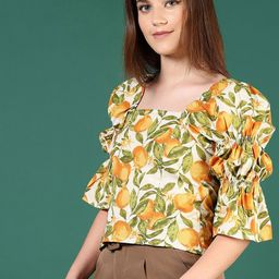 LIMEROAD Women Floral Printed Bell Sleeve Cotton Top-image-75