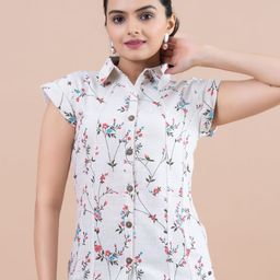 Komarri U Floral Print Roll-Up Sleeves Cotton Top-image-9