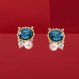 AMI Gold-Plated Artificial Stones Studded & Pearls Beaded Oval Studs-51