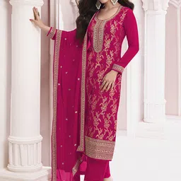 Seerat Floral Woven Design Regular Zari Silk Chiffon Kurta With Trousers & Dupatta-picture-29