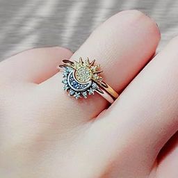 kazare Gold Plated & Silver Plated Stones Studded Sun & Moon Stackable Ring Set image 3