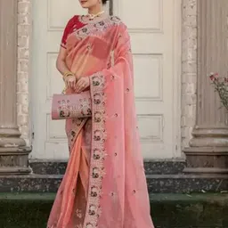 SAADHVI Embellished Embroidered Organza Designer Saree-image-54