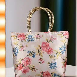 Kuber Industries 2 Pcs Floral Printed Structured Handheld Bag-30