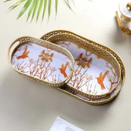 amaya decors Oval Gold Tree & Bird Meena Tray Set of 3-picture-3