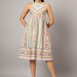 JAPER KURTI Floral Print Halter Neck A-Line Dress-image-49