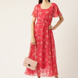 Mast & Harbour Floral Print Georgette Fit And Flare Maxi Dress-image-0