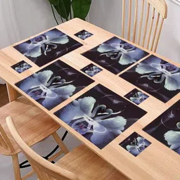 REVEXO 6Pc Black & White Printed Rectangle Costers & Table Placemats image 2