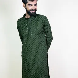 KUNDALI KAKSHAY Geometric Embroidered Sequinned Mandarin Collar Straight Kurta-image-94