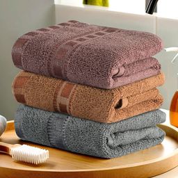 Kuber Industries Grey & Brown 3 Pieces Striped Cotton Anti-Bacterial 225 GSM Face Towels-34