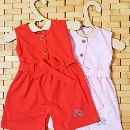 THE MAPLES FASHION Infant GirlsPack of 2 Hosiery Cotton Knee LengthDress With Belt-image-86
