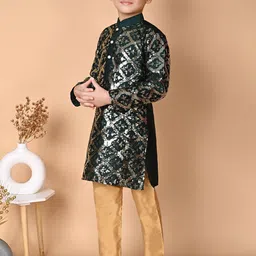 BAESD Boys Embroidered Regular Sequinned Dupion Silk Kurta with Pyjamas image 5
