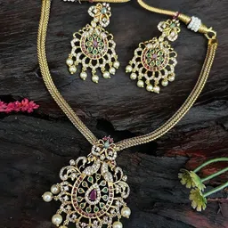 GRIIHAM Gold Plated CZ Stone Studded & Beaded Jewellery Set-30