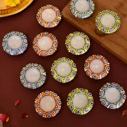 Aapno Rajasthan 12-Pcs Purple & Green Diwali Matki Diyas Pooja Essentials-4