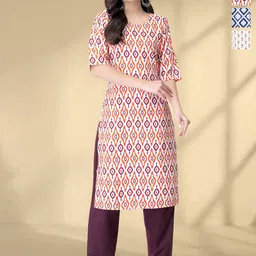 HERE&NOW Selection Of 3 Ethnic Motifs Printed Round Neck Straight Kurta-picture-36