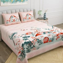JAIPUR FABRIC Pink & Grey Floral 180 TC King Bedsheet with 2 Pillow Covers-image-15