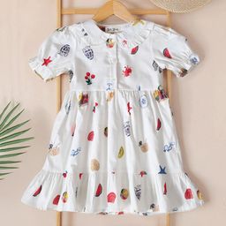 Bella Moda Girls Print Flutter Sleeve Fit & Flare Dress-5