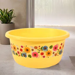 Aura Yellow & Pink Floral Plastic Bath Accessories Set-28