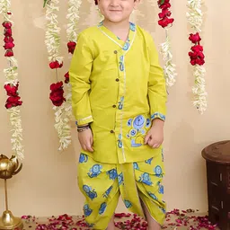 BownBee Boys Ethnic Motifs Embroidered Thread Work Pure Cotton Straight Kurta & Dhoti Pant-20