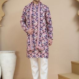 Jompers Floral Printed Mandarin Collar Straight Kurta With Pyjamas & Dupatta-image-92