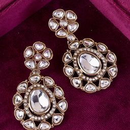 SHONA'S STYLE Rhodium-Plated Crystals Studded Contemporary Drop Earrings-32