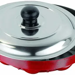 Non-Stick Aluminium Appapatram with Steel Lid, 12 Cavity, Red/Black with Lid 0.1 L capacity 22.5 cm diameter-image-2