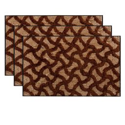 Kuber Industries Brown & Beige Pack of 3 Printed Anti Skid Floor Mat-1