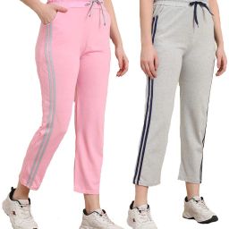 Pack of 2 Women Striped Beige, Pink Track Pants-image-68