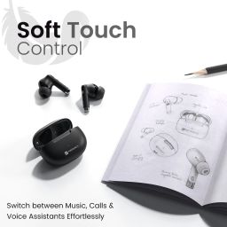 portronics Black Harmonics Twins 32 Wireless Earbuds with ANC – Enjoy immersive sound with advanced noise cancellation, Bluetooth connectivity, and a sleek design for all-day comfort. image 2