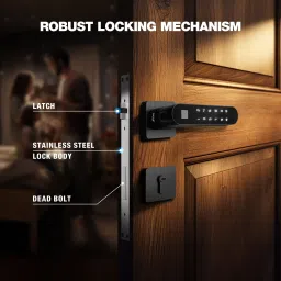 OZONE Smart Internal Door Lock for Wooden & Metal Doors with 4-way Access Mobile App, Fingerprint, Password and Emergency Key | Black Smart Door Lock image 4