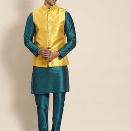 SOJANYA Men Teal Kurta with Churidar-image-77