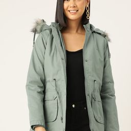 Okane Waist Tie-Ups Oversized Flap Pockets Detailed Detachable Hood Longline Padded Jacket-picture-6