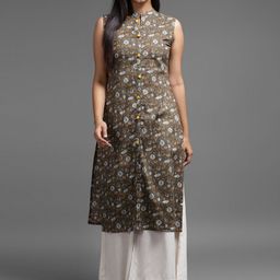 KALINI Women Brown Floral Printed Cotton Kurta-image-90