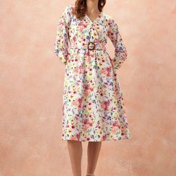 all about you Floral Print Wrap-Style Dress With Belt-image-92