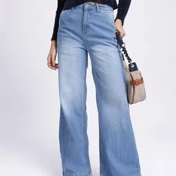 glitchez Women Seamless Style Light Fade Wide LegJeans-image-62