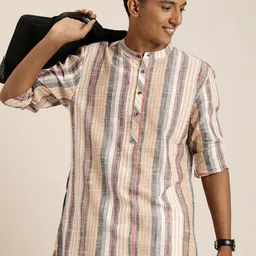 Taavi Men Woven Legacy Pure Cotton Stripped Kurta Set-81