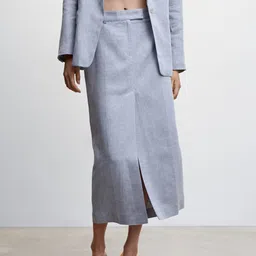 MANGO Linen Cotton A-Line Midi Skirt-image-15
