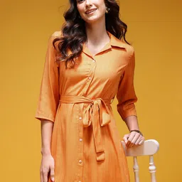 HERE&NOW Striped Belted Midi Shirt Ethnic Dress-picture-6