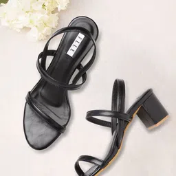 ELLE Black Solid Block Heels-32