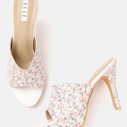 ELLE Women White & Pink Floral Print Stiletto Heel Sandals-image-32