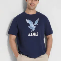 American Eagle Blue Cotton Regular Fit Logo Printed T-Shirt-image-6