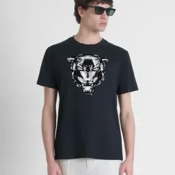 Antony Morato Black Pure Cotton Regular Fit Graphic T-Shirt-image-75