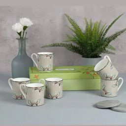 India Circus Abstract White Bone China Coffee Mug Set of 6, 220 ml With Accented and 22 Carat Gold-42