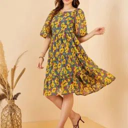 Marie Claire Multicolored Floral Print A-Line Dress image 3