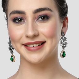 Karatcart Green Stone Studded Black Tone AD Earrings for Women image 3