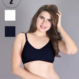 Lux Venus White & Navy Full Coverage Non-Wired Bra With Adjustable Strap - Pack of 2-picture-2