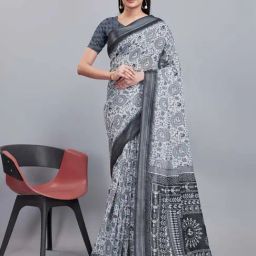 Varanga Grey Printed Saree With Unstitched Blouse-picture-13