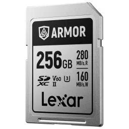 Lexar SDXC Memory Card 256 GB UHS-II Stainless Steel Class 10 U3 V60 6K UHD Video, Armor Silver PRO-21