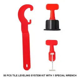TileMaster 50 Pcs Reusable Adjustable Tile Leveling System Kit with 1 Special Wrench Non-Magnetic Durable Plastic Black & Red 18 cm Length, TM-94 image 2